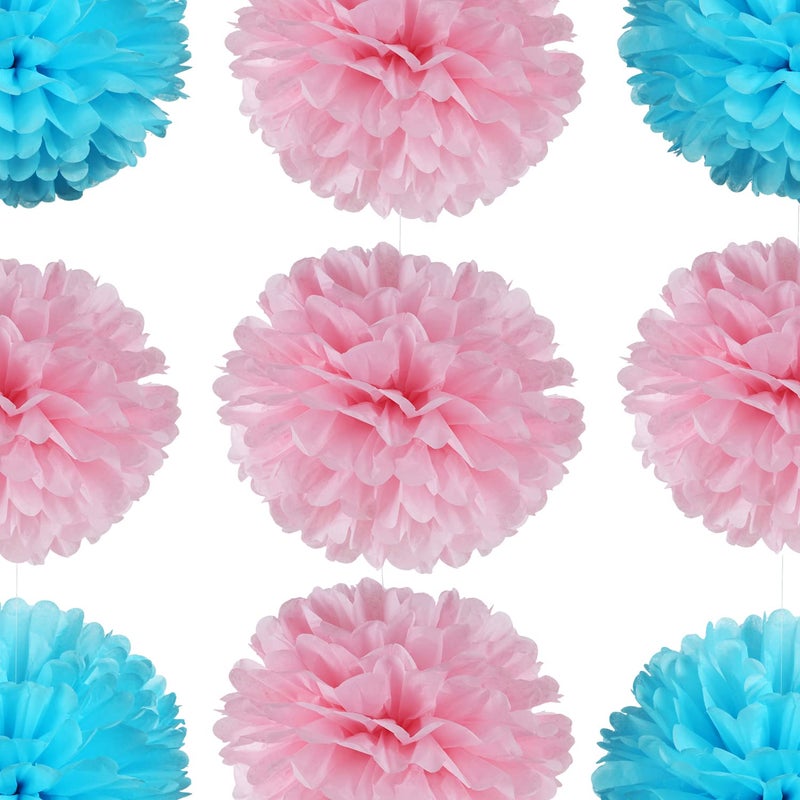 Adeer 14" Pink and Blue Tissue Pom Poms Kit DIY Decorative Paper Flowers for Baby Shower Boy or Girl Gender Reveal Party Wedding Backdrop Birthday Party Nursery Hanging Decorations, Pack of 10 - Image 3